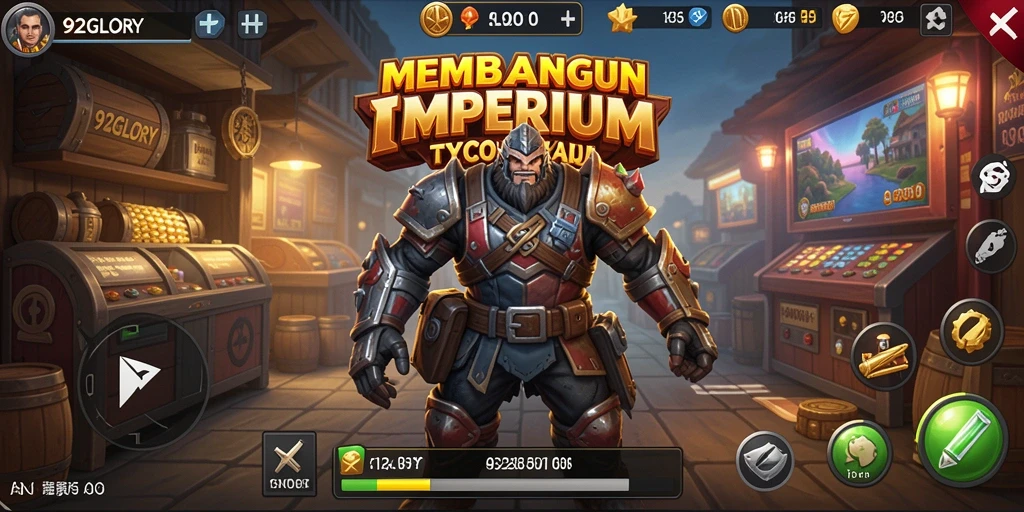 Screenshot gameplay 92GLORY menampilkan grafik dan strategi bisnis yang menarik.
