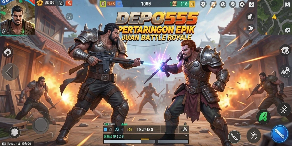 Tampilan gameplay <strong>DEPO555</strong> yang menampilkan aksi Battle Royale yang mendebarkan.