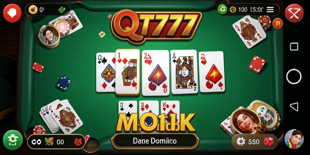 Screenshot gameplay QT777 dengan kartu domino yang seru.