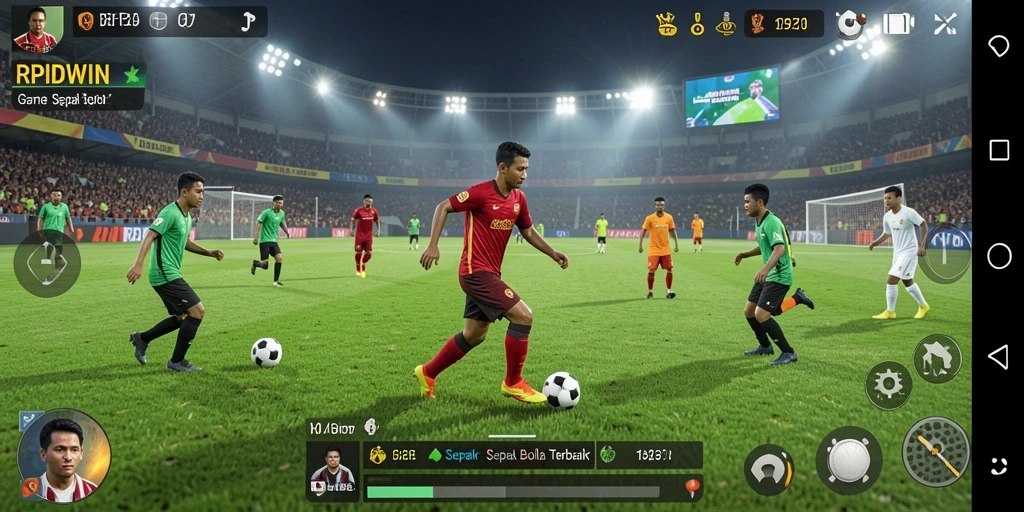 Screenshot gameplay RPIDWIN dengan aksi sepak bola yang seru.