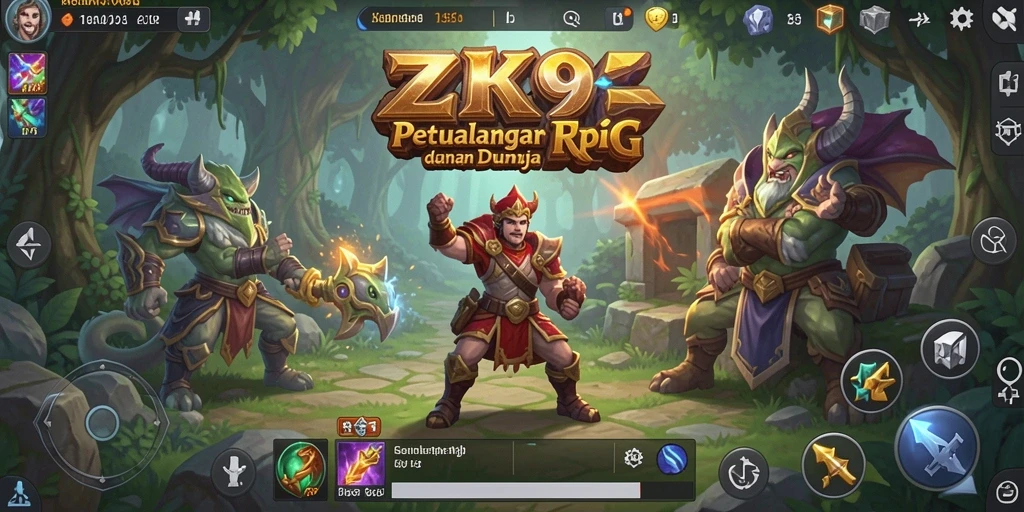 Screenshot utama ZK9 menampilkan pertarungan epik antara karakter pemain dan monster.